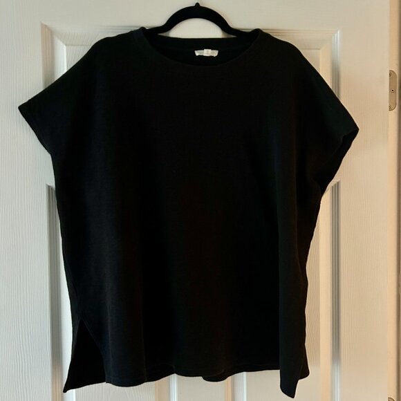 EILEEN FISHER Organic Cotton Crewneck Box Top Black Tee Size XL Cap Sleeve - Picture 13 of 14